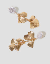 Pearl Chain Leaf Drop Earrings, , large