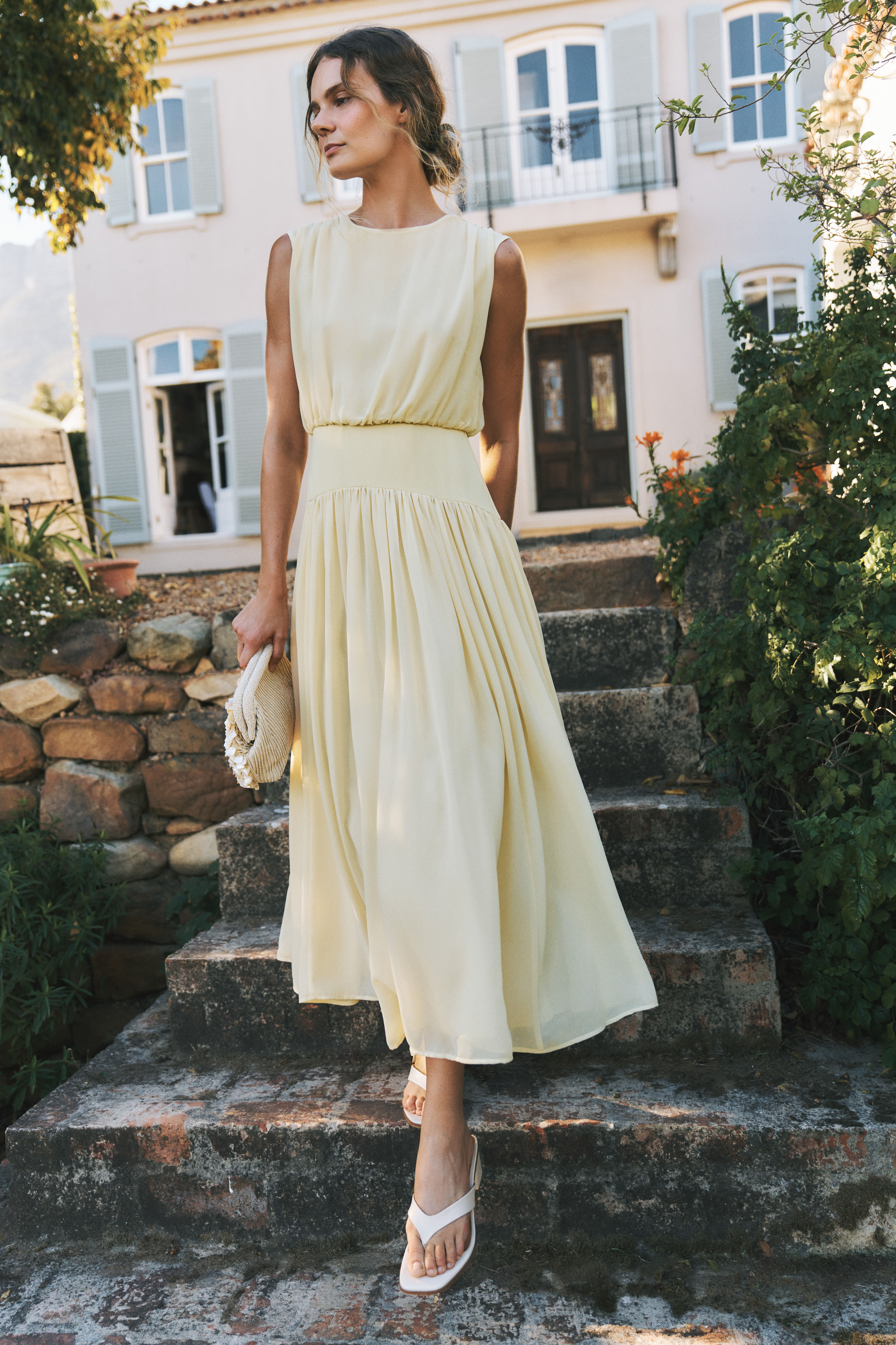 Georgia Drop Hem Midi Dress Yellow