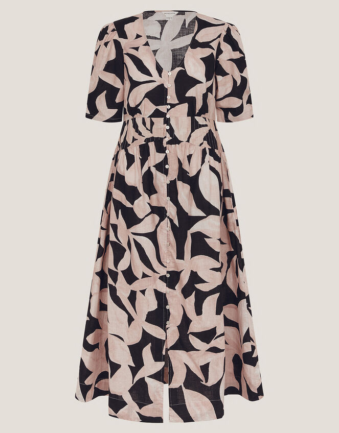 Annie Puff-Sleeve Midi Dress, Black (BLACK), large