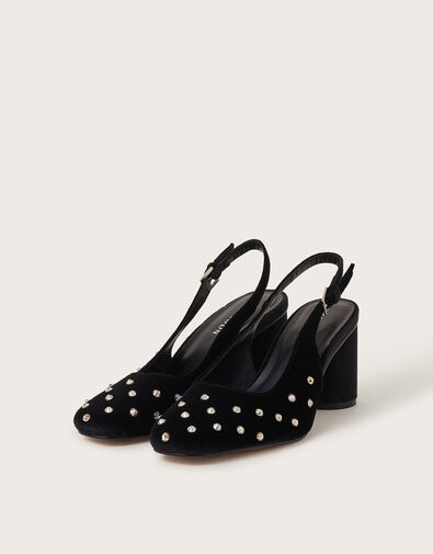 Delilah Stud Velvet Slingback Heels, Black (BLACK), large