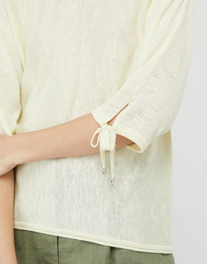 Tie Sleeve Knit Jumper in Linen Blend, Yellow (YELLOW), large