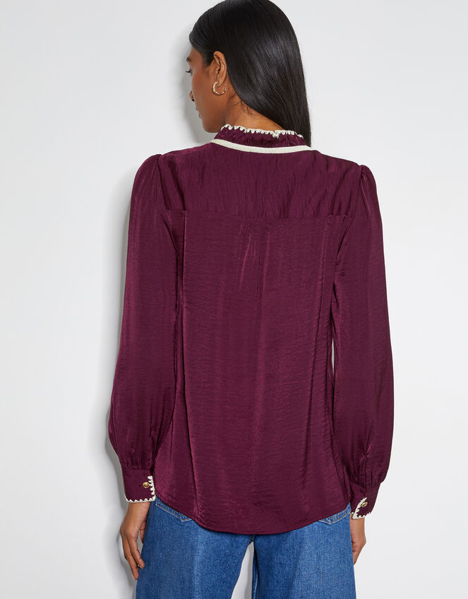 Thea Satin Bow Collar Blouse, Red (BURGUNDY), large
