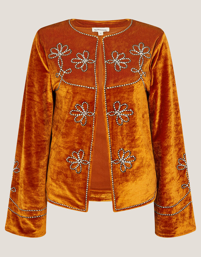 Venus Embroidered Velvet Jacket, Orange (ORANGE), large