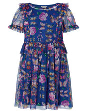 Britney Butterfly Mesh Dress in Recycled Polyester, Blue (NAVY), large