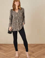 Minky Longline Print Blouse, Mink (MINK), large