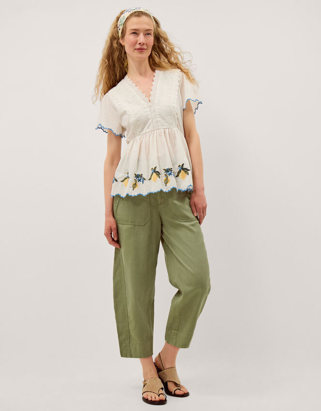 Megan Cropped Barrel Trousers, Green (KHAKI), large