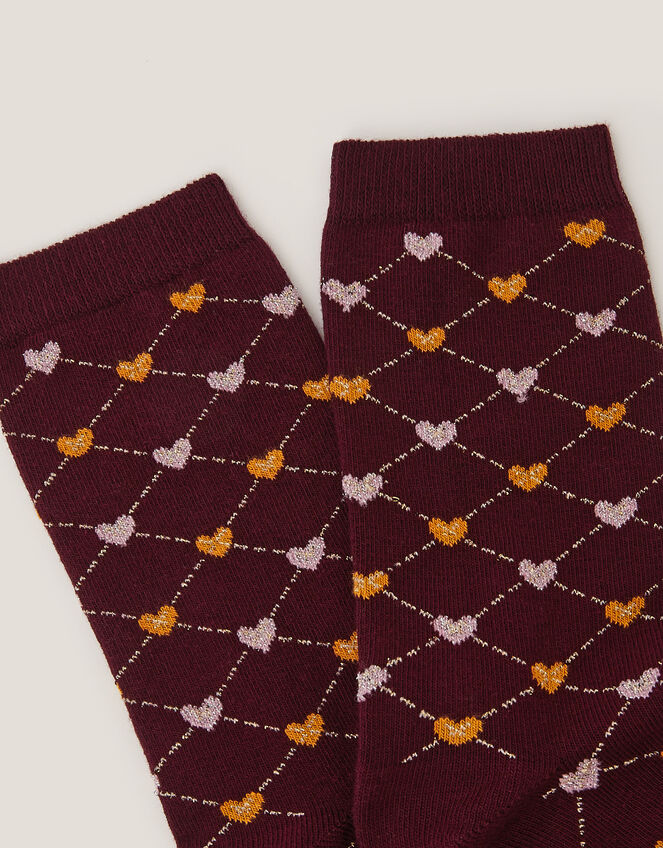 Sparkle Heart Argyle Socks, Red (BURGUNDY), large