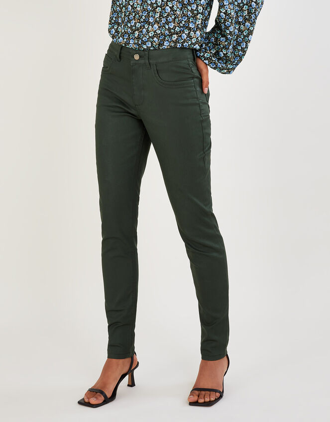 Coated Denim Skinny Jeans, Green (KHAKI), large
