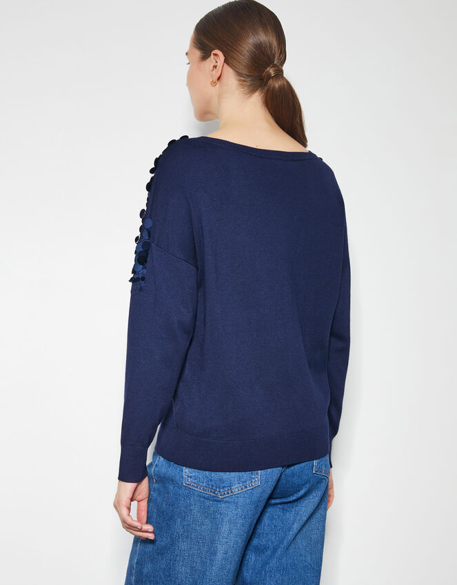 Sabine Boat Neck Sequin Jumper, Blue (NAVY), large