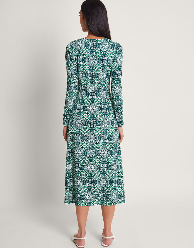 Kit Print Wrap Dress, Green (GREEN), large
