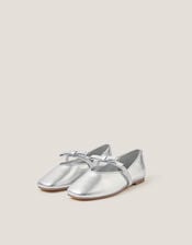 Bow Strap Metallic Ballet Flats, Silver (SILVER), large