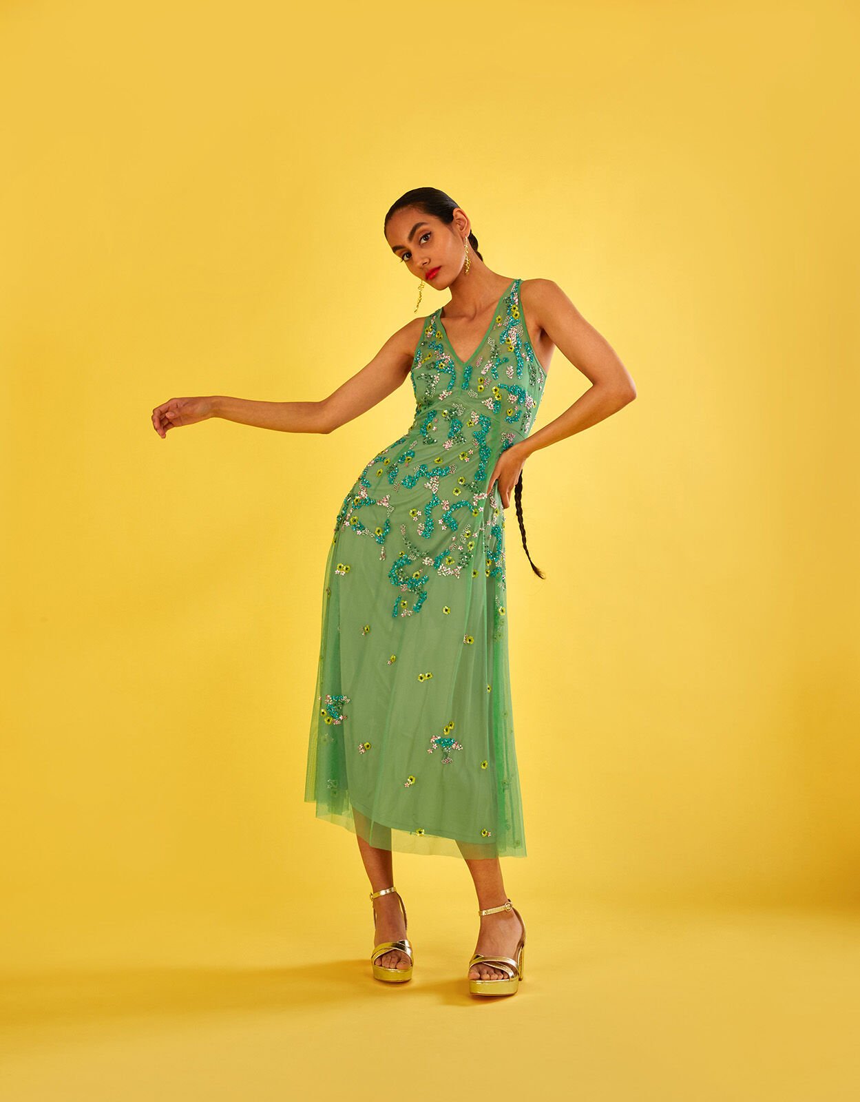 Monsoon green sequin dress sales