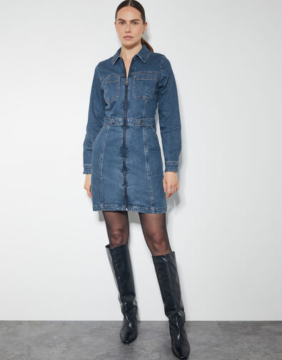 Margo Long Sleeve Denim Mini Dress, Blue (DENIM BLUE), large