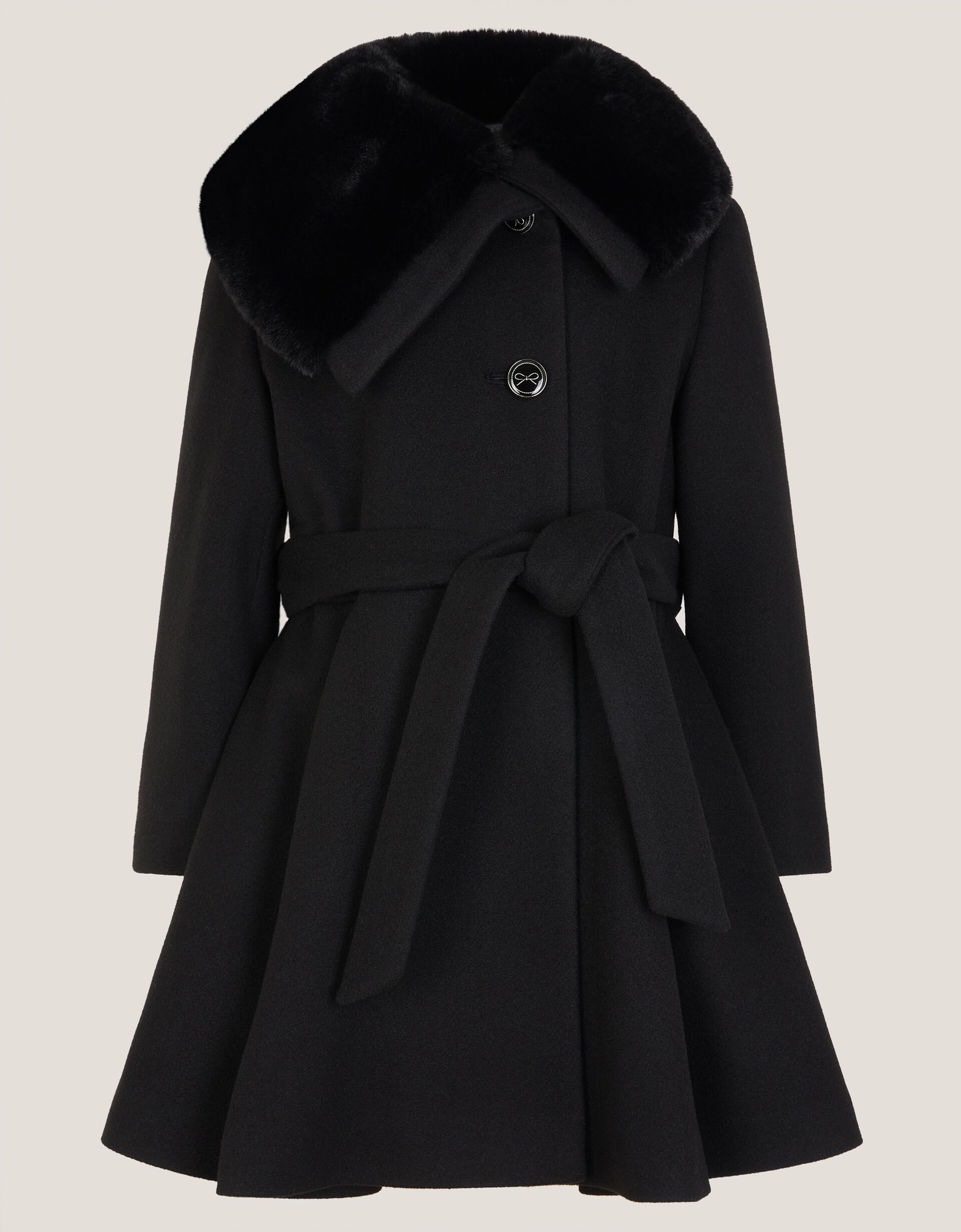 Faux Fur Collar Dress Coat Black