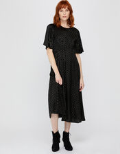 Alexia Foil Spot Midi Dress, Black (BLACK), large