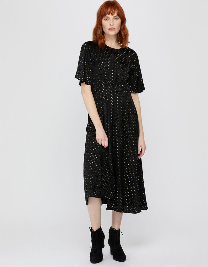 Alexia Foil Spot Midi Dress, Black (BLACK), large