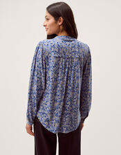 Nina Floral Jersey Blouse, Blue (BLUE), large