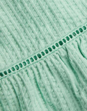 Short Sleeve Stripe Broderie Top, Blue (AQUA), large