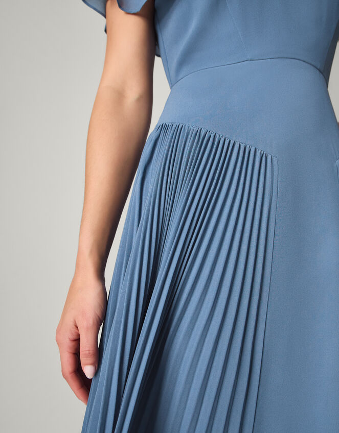 Madison Flutter Sleeve Pleated Bridesmaid Dress Blue