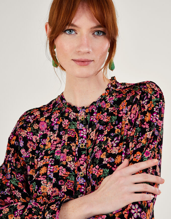 Ditsy Floral Pintuck Blouse in LENZING™ ECOVERO™ Orange Tops & Tshirts Monsoon UK.