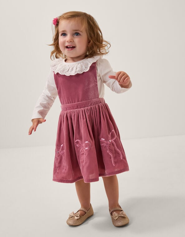 Baby Broderie Top & Bow Pinafore Dress Set, Pink (PINK), large