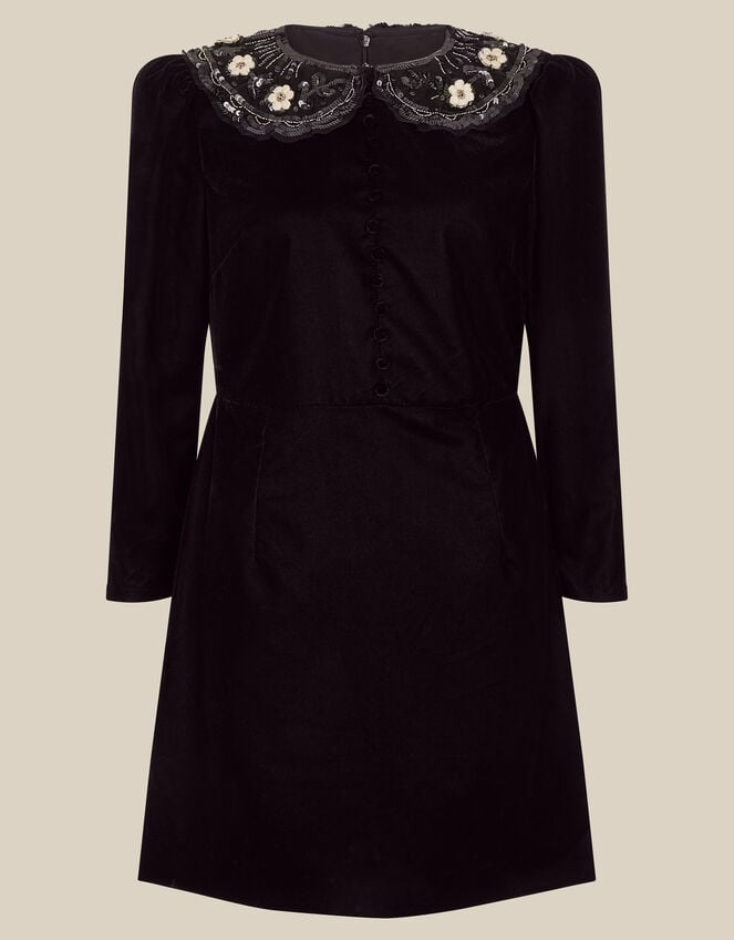 Monsoon x Queens of Archive Penny Sequin Collar Velvet Mini Dress​, Black (BLACK), large