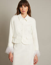 Luisa Feather Cuff Wedding Jacket, Ivory (IVORY), large