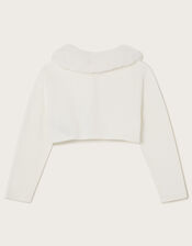 Super-Soft Faux Fur Collar Cardigan, Ivory (IVORY), large