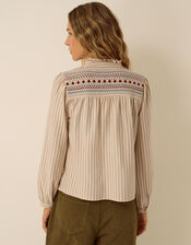 Sandy Embroidered Stripe Jersey Shirt , Ivory (IVORY), large