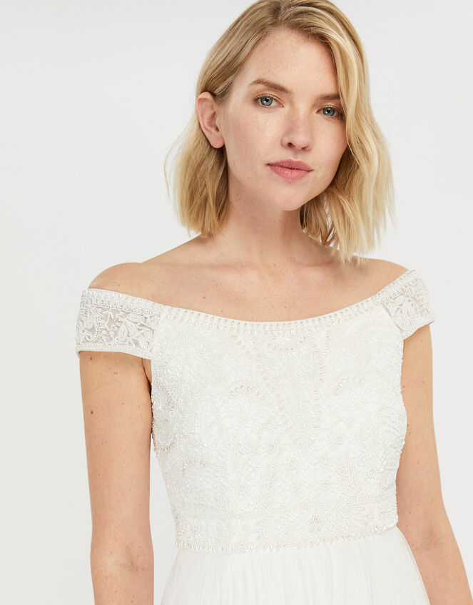 Emmeline Embellished Bardot Bridal Dress, Ivory (IVORY), large