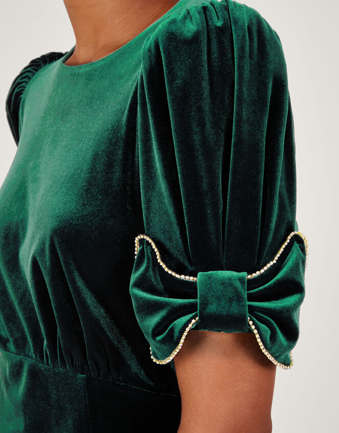Belle Velvet Bow Dress, Green (GREEN), large