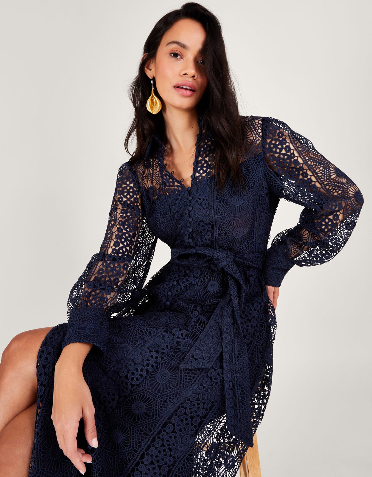 Gabriella Lace Shirt Dress Blue