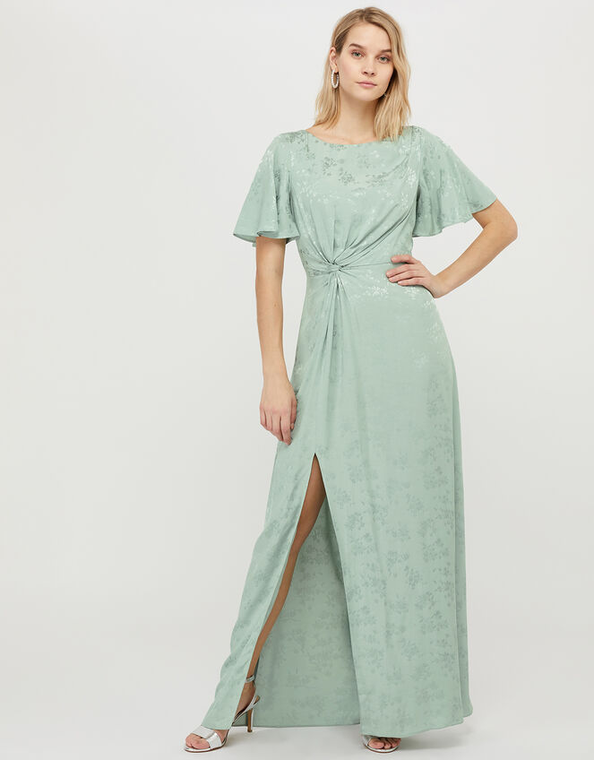 Ellinor Satin Jacquard Maxi Dress, Green (GREEN), large