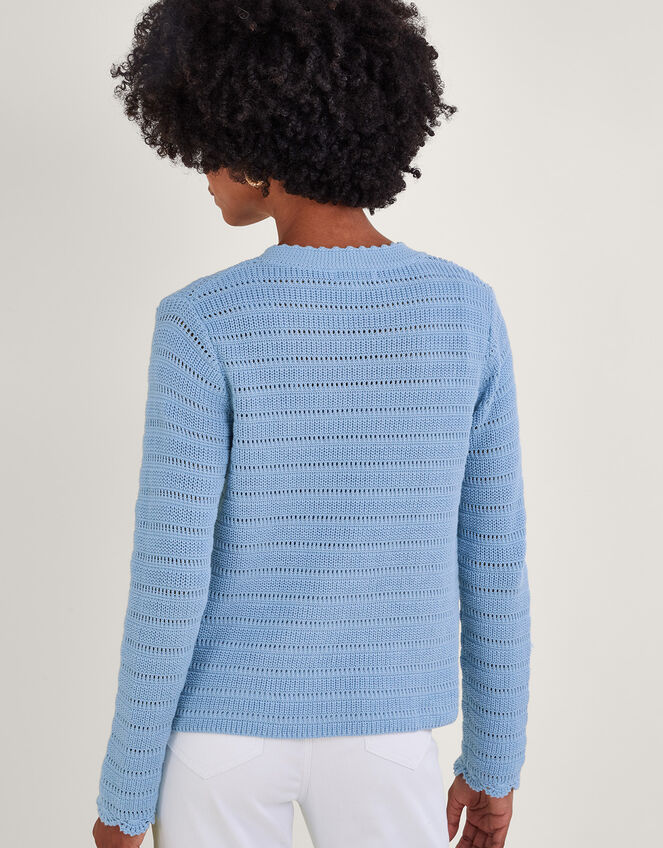 Pointelle Knit Cardigan, Blue (BLUE), large