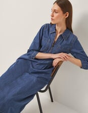 Bonnie Zip Denim Shirt Dress, Blue (MID AUTHENTIC BLUE), large