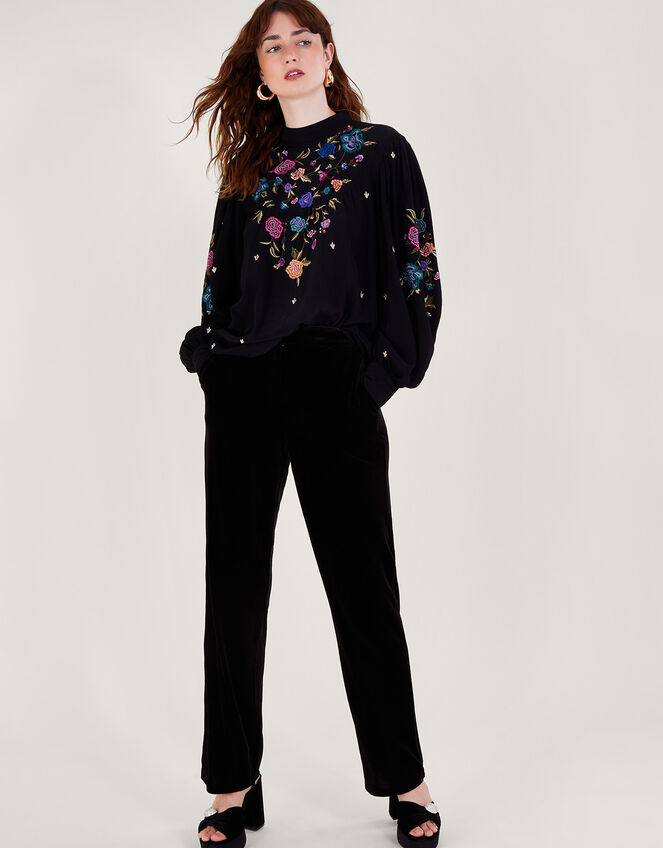 Freya Embroidered Bib Blouse, Black (BLACK), large