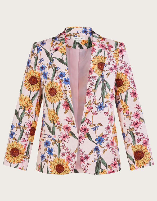 Leilah Sunflower Print Jacket with Sustainable Cotton, Pink (BLUSH), large