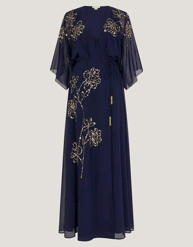 Skyla Floral Embellished Maxi Wrap Dress, Blue (NAVY), large