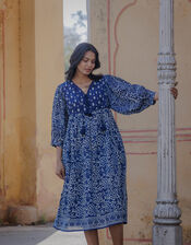 Dilli Grey Paisley Midi Dress, Blue (INDIGO), large
