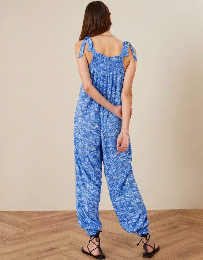 Tie-Shoulder Printed Jumpsuit in LENZING™ ECOVERO™ , Blue (BLUE), large