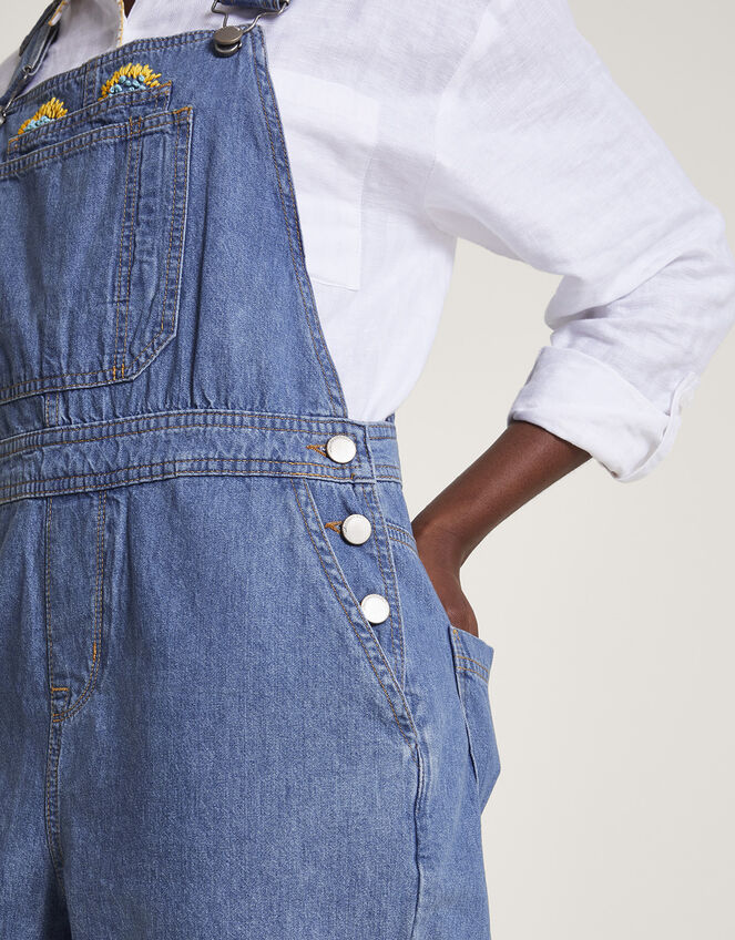 Tia Upcycled Denim Dungarees, Blue (DENIM BLUE), large