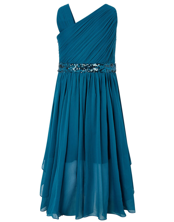 Abigail Sequin One-Shoulder Prom Dress Teal | Girls' Dresses | Monsoon UK.