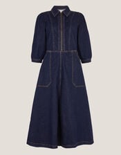 Erin Zip Denim Midi Dress, Blue (INDIGO), large