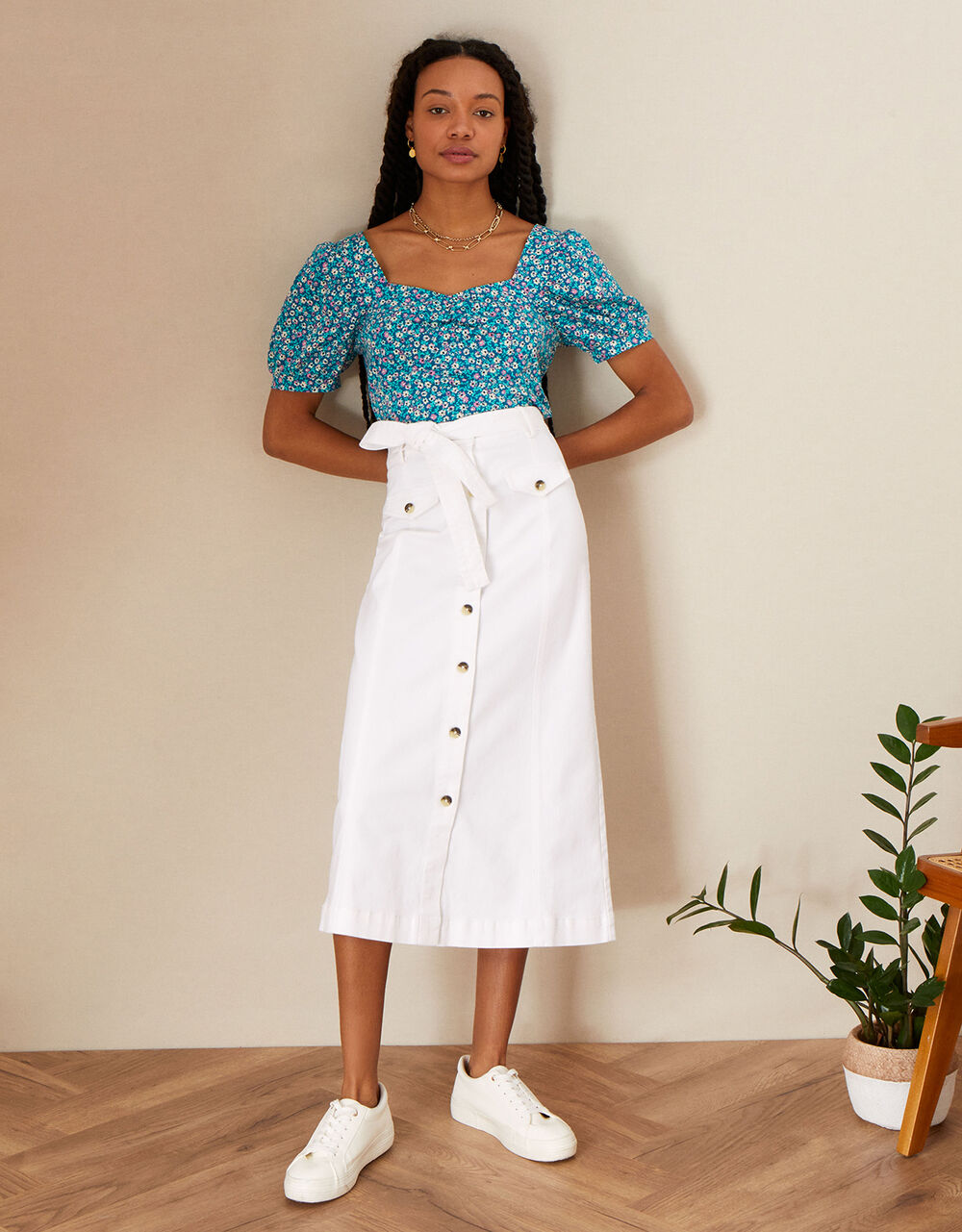 Women Women's Clothing | Button Through Denim Skirt Natural - MK82631
