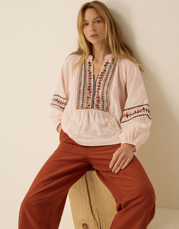 Aoife Geometric Embroidered Top, Pink (BLUSH), large