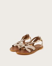 Woven Leather Sandals, Gold (GOLD), large