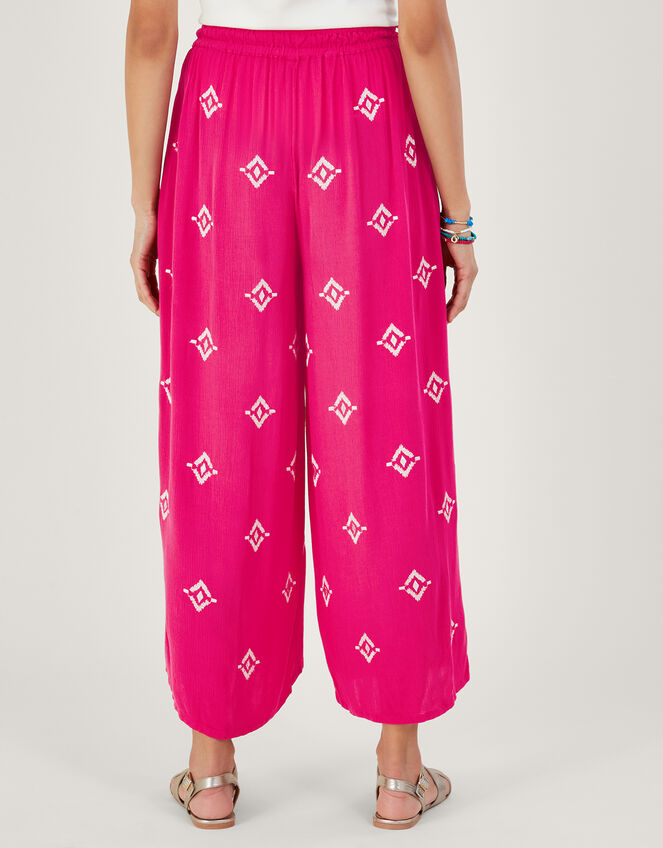 Embroidered Motif Wide Trousers in LENZING™ ECOVERO™, Pink (PINK), large