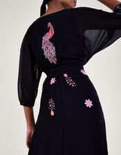 Tina Embroidered Wrap Dress, Black (BLACK), large