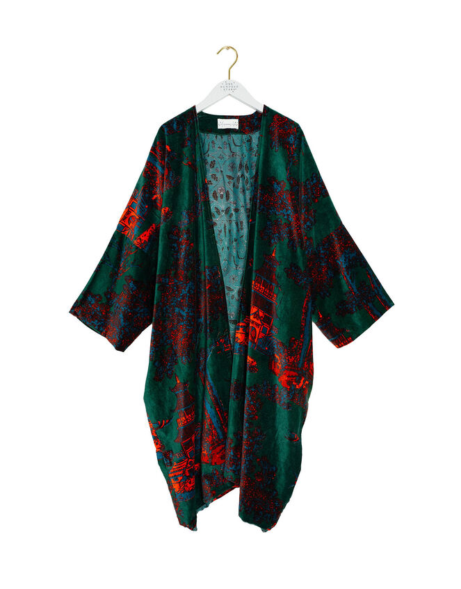 One Hundred Stars Pagoda Forest Long Velvet Jacket, , large