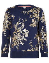 Foil Flower Sweatshirt and Joggers Set, Blue (NAVY), large
